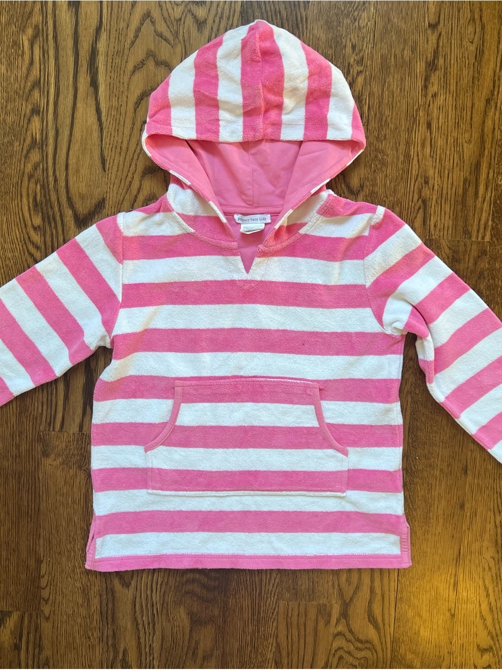 Pottery Barn Kids Pink & White Striped Hooded Pullover